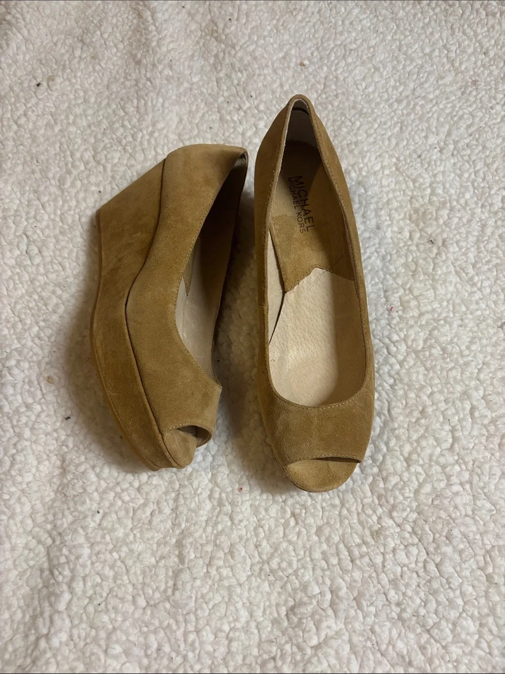 Michael Kors peep toe wedge heels suede women's 8